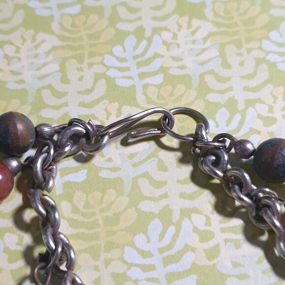Vintage Bronze Tone Chain Bracelet Beads Hook Closure 8 In Long Orange Green - Picture 4 of 5